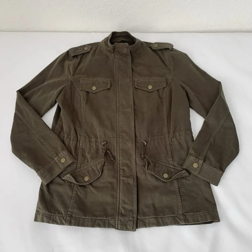 Lucky Brand Utility Jacket Women M Army Green Lightweight Coat Military‎ Grunge
